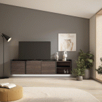 SKRAUT HOME - MEUBLE TV EFFET BOIS DE CHÊNE FONCÉ ET NOIR 207X35X50CM SUSPENDU