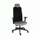 FAUTEUIL DE BUREAU ERGONOMIQUE MIKE B, TISSU ET MAILLE, AVEC ACCOUDOIRS 1D ET APPUI-TÊTE, MÉCANISME SYNCHRONE, PIEDS NOIRS - GRIS