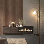 SKRAUT HOME - MEUBLE TV EFFET BOIS DE CHÊNE ET NOIR 212X35X50CM CHEMINÉE EFFET FEU