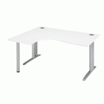 BUREAU COMPACT EXCELLENS L 160 CM BLANC RETOURÀ GAUCHE RÉGLABLE EN HAUTEUR PIÉTEMENT MÉTAL PLUS ALU