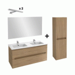 PACK MEUBLE 120CM 2 TIROIRS DOUBLE VASQUE + COLONNE 140CM + MIROIR 100CM + 2 SPOT LED JACOB DELAFON