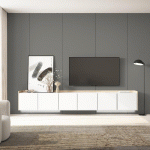 SKRAUT HOME - MEUBLE TV EFFET BOIS BLANC ET CHÊNE 309X35X50CM SUSPENDU