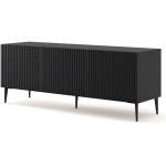 BIM FURNITURE - MEUBLE TV RAVENNA B 150 CM 3D FRAISÉ NOIR MAT + PIEDS