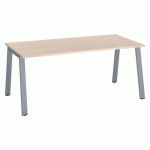 BUREAU DROIT ECLA CHÊNE CLAIR L 180 X P 80 CM PIÈTEMENT MÉTAL FINITION ALUMINIUM