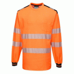 PORTWEST T185 PW3 T-SHIRT HAUTE VISIBILITÉ ML ORANGE/NOIR - TAILLE S