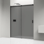 PAROI DE DOUCHE EN NICHE AVEC 1 PANNEAU ET PORTE COULISSANTE EN VERRE TEINTÉ NOIR ESG, PROFILÉ NOIR MAT - NT806 FLEX - OPTIONS AU CHOIX 1100MM, VERRE