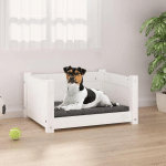 LITZEE - LIT POUR CHIEN BLANC 55,5X45,5X28 CM BOIS MASSIF DE PIN