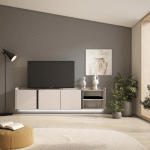 SKRAUT HOME - MEUBLE TV EFFET BOIS BEIGE 207X35X50CM SUSPENDU