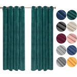 LOT DE 2 RIDEAUX DRAPERIES THERMIQUE À OEILLETS. 140X245CM RIDEAU OPAQUE OCCULTANT EN VELOURS. VERT FONCÉ VH6067DGN-2 - WOLTU