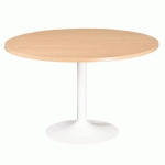 TABLE RONDE 120 CM PLATEAU HÊTRE PIÈTEMENT COLONNE MÉTAL BLANC EXCELLENS