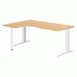 BUREAU COMPACT EXCELLENS L 180 CM HÊTRE RETOUR À GAUCHE PIÉTEMENT MÉTAL PLUS FIXE BLANC