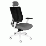 FAUTEUIL DE BUREAU ERGONOMIQUE MAXPRO BLANC, TISSU ET MAILLE, AVEC ACCOUDOIRS 2D ET APPUI-TÊTE, MÉCANISME SYNCHRONE, PIEDS BLANCS - GRIS