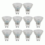 LOT DE 10 AMPOULES LED GU10 VERRE 4,9W 3000K ASLO