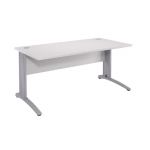 BUREAU DROIT BIOSPACE 2 - L. 120 X P. 80 CM - PLATEAU BLANC - PIEDS L ALUMINIUM - EMBASE 'FRAMBOISE'