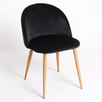 LES TENDANCES - CHAISE VELOURS NOIR ET PIEDS MÉTAL EFFET BOIS CLAIR KINZE - LOT DE 2