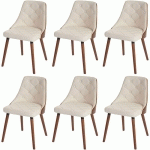 DÉCOSHOP26 - LOT DE 6 CHAISES DE SALLE À MANGER CAPITONNÉ DESIGN CHIC EN BOIS NOYER ET ASSISE EN SYNTHÉTIQUE CRÈME - CRÈMEM