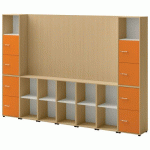 ENSEMBLE MEUBLE TV ET RANGEMENT IVO N°2 CHÊNE/PORTE ORANGE - QUADRIFOGLIO