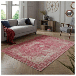 FLAIR RUGS - TAPIS VINTAGE PLAT RAYÉ RECTANGLE ANTIQUE TRADITIONAL ROSE 120X170 - ROSE