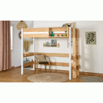 PACK LIT MEZZANINE DONNELL + MATELAS  BOIS ET BLANC 90X190 CM/OPT:MATELAS ELBE HD