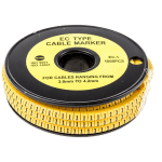 REPÈRE CÂBLE , Ø CÂBLE 3 4.2MM, TEXTE : 1, NOIR SUR JAUNE ( PRIX POUR BOBINE DE 1000 )