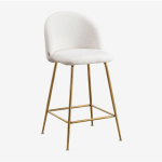 TABOURET HAUT EN CHENILLE KANA DESIGN SKLUM 65 CM BLANC DORÉ - ↑65 CM DORÉ BLANC