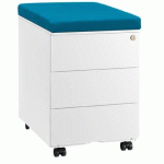 CAISSON MOBILE MÉTAL 3 TIROIRS BLANC AVEC COUSSIN TURQUOISE