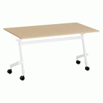 TABLE RABATTABLE L 140 X P 70 CM CHÊNE CLAIR BRUNEAU PRACTIKA PLUS PIEDS BLANC