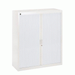 ARMOIRE BASSE MÉTAL H 136 X L 120 CM À RIDEAUX DÉMONTABLES BRUNEAU CORPS BLANC PORTES BLANC