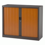 ARMOIRE MÉTAL À RIDEAUX MONOBLOC GENERIC H 100 X L 120 X P 43 CM CORPS ANTHRACITE / RIDEAUX MERISIER