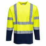 LOT DE 2 - PORTWEST S280 T-SHIRT COTON COMFORT BICOLORE MANCHES LONGUES JAUNE/MARINE - TAILLE XL