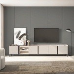 SKRAUT HOME - MEUBLE TV EFFET BOIS BEIGE 309X35X61CM AVEC PIEDS