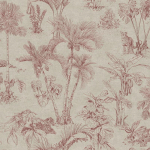 PAPIER PEINT EFFET TOILE DE LIN | PAPIER PEINT BORDEAUX & BEIGE PALMIER & MONSTERA | TAPISSERIE MOTIF FEUILLE & PALMIER BEIGE - 10,05 X 0,53 M