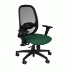 CHAISE DE BUREAU ERGONOMIQUE NODI NOIR, TISSU ET MAILLE, AVEC ACCOUDOIRS 3D, MÉCANISME SYNCHRONE, PIEDS NOIRS - VERT FONCÉ