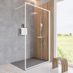 PAROI DE DOUCHE À L'ITALIENNE, CADRE SÉRIGRAPHIÉ BLANC MAT, PAROI FIXE WALK IN STYLE INDUSTRIEL, NEWSTYLE SCHULTE VERRE 6 MM 90 X 200 CM