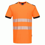 LOT DE 2 - PORTWEST PW318 T-SHIRT PW3 HV MC COTTON COMFORT ORANGE/NOIR - TAILLE M