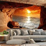 ARTGEIST - PAPIER PEINT SORTIE DE LA GROTTE - 150 X 105 CM - BEIGE ET ORANGE