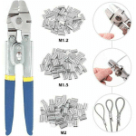 GABRIELLE - OUTIL DE SERTISSAGE POUR CABLE MÉTALLIQUE JUSQU'À 2,2 MM AVEC 150 MANCHONS DE SERTISSAGE DOUBLE BARILLET EN ALUMINIUM DE 3 TAILLES