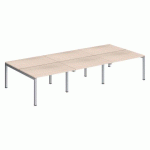 PÔLE 6 BUREAUX DROITS ARKO L 360 X P 168 CM PLATEAUX CHÊNE CLAIR PIÈTEMENT MÉTAL ALUMINIUM