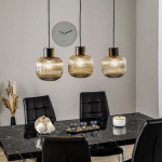 LUCANDE LOMERIS SUSPENSION, 3 LAMPES, LONG, GRIS FUMÉ