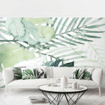 PAPIER PEINT INTISSÉ - PALM FRONDS IN WATER COLOR I - MURAL FORMAT PAYSAGE DIMENSION HXL: 290CM X 432CM