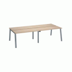 PÔLE DE 4 BUREAUX ECLA CHÊNE CLAIR L 140 X P 60 CM PIÈTEMENT MÉTAL FINITION ALUMINIUM