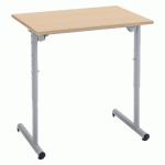 LOT DE 2 - TABLE SCOLAIRE 1 PLACE SYLLAB L.70 CM PLATEAU HÊTRE RÉGLABLE EN HAUTEUR, TAILLE 4 À 6 POUR CP À LYCÉE PIÈTEMENT GRIS