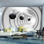 ARTGEIST - PAPIER PEINT TUNNEL FUTURISTE - 100 X 70 CM - BLANC ET GRIS