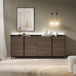 SKRAUT HOME - BUFFET EFFET BOIS DE CHÊNE FONCÉ ET NOIR 207X35X91CM AVEC PIEDS