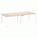 TABLE DE RÉUNION MODULABLE AVEC EXTENSION ECLA L 280 X P 126 CM PLATEAU CHÊNE CLAIR PIÉTEMENT MÉTAL BLANC
