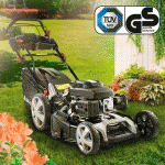 TONDEUSE THERMIQUE AUTOTRACTÉE 53CM 224CC 7CV DÉM. ÉL. VITESSE D'ENTRAÎNEMENT TRIPLE RÉGLABLE MARQUE FRANÇAISE GT 60L RÉGLAGE CENTRAL 30-80MM, CAPOT