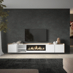 SKRAUT HOME - MEUBLE TV EFFET BOIS BLANC ET CHÊNE 315X35X50CM CHEMINÉE EFFET FEU XXL