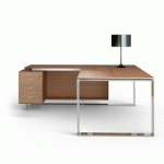 BUREAU DARWIN RETOUR À GAUCHE L 200 X P 200 CM PLATEAU NOYER PIÈTEMENT MÉTAL CHROMÉ