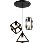 LUSTRE SUSPENSION 3 LUMIERES EN METAL E27 LUMINAIRE - DISQUE NOIR - AQRAU