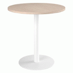 TABLE RONDE EXCELLENS 80 CM PLATEAU CHÊNE CLAIR PIÈTEMENT COLONNE MÉTAL BLANC